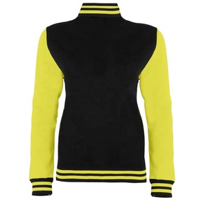Veste de baseball universitaire jaune noir taille régulière veste de collège Letterman pour femmes brodée personnalisée en gros - Product Image 2