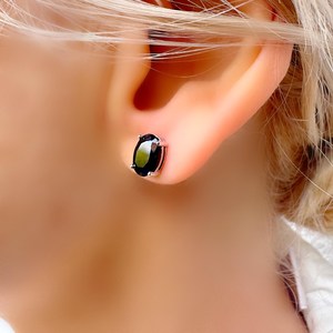 Genuine Sapphire Oval Solitaire Silver <b>Stud</b> <b>Earrings</b> Elegant <b>Blue</b> Gemstone Jewelry September Birthstone Gift For Women - Product Image 3