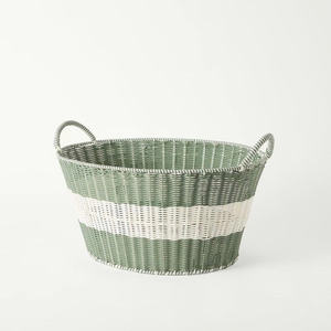 Panier en rotin moderne bicolore, design rayé naturel et blanc, tissé à la main, bac de rangement décoratif pour la décoration intérieure - Product Image 4