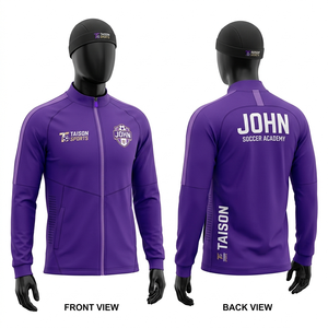 Veste d'entraînement de football pour hommes, tissu interlock en polyester premium 220 GSM, design à panneaux magenta et noir, logo personnalisé par sublimation - Product Image 3