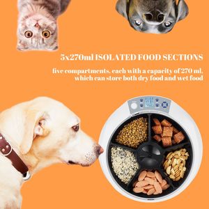 Comedero Automático Elevado para Mascotas con 5 Comidas, Dispensador de Comida Seca y Húmeda de 5x270ml, Temporizador Programable, Porciones para Perros y Gatos - Product Image 4