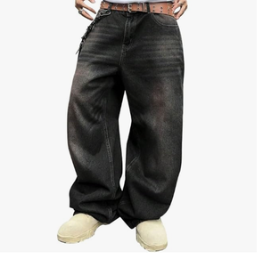 <b>Mens</b> High Waist Wide Leg Distressed Denim <b>Jeans</b> Loose Fit Cotton Casual Autumn Style - Product Image 1