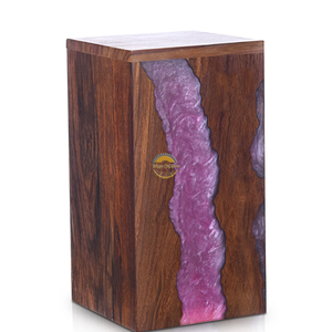 Ocean Inspired Resin & Natural Wood Cremation Urn Handmade Blue Wave Funeral Ashes <b>Box</b> by AYAANS - Product Image 3