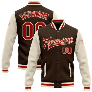 Wholesale Direct OMMIZ INDUSTRY Custom Brown <b>Red</b>-Bomber Full-Snap Varsity Letterman Two Tone <b>Jacket</b> - Product Image 1