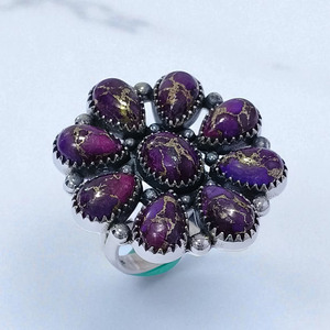 Anillos de Compromiso y Boda de Plata 925 con Turquesa y Cobre Morado, Diseño Floral, Hechos a Mano, Venta al Por Mayor, Joyería de Moda - Product Image 1