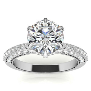 Anillo de Compromiso de Lujo de Oro Sólido de 18k con Diamante Cultivado en Laboratorio de 6 Puntas con Acentos Redondos, Claridad VS1, Anillo de Diseñador para Mujer - Product Image 1
