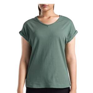 Camiseta Personalizada para Mujer con Cuello en V, Corte Holgado, Informal, para Gimnasio, Transpirable, de Algodón Suave, para Fitness, Yoga, Running, Deportes, Lisa, Verde - Product Image 1