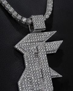 Cadena Cubana para Hombre con Moissanita VVS1, Plata de Ley 925 y Oro Blanco de 14K, Colgante Hecho a Mano, Estilo Hip Hop para Fiesta - Product Image 2