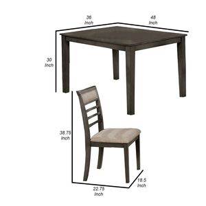 Juego de Mesa de Comedor de Madera Maciza Gris Envejecida de 5 Piezas con Sillas con Respaldo de Listones y Cojines de Tela Acolchada Beige - Product Image 5