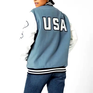 Chaquetas Varsity Personalizadas 100% Lana para Mujer, Estilo Letterman, Cierre de Broches, Bordes de Punto Acanalado, Prenda Exterior Informal y Relajada de Estilo Universitario - Product Image 2