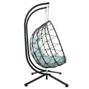 Sedia a dondolo a forma di uovo per 2 persone, da interno/esterno, in vimini, con supporto, per patio, giardino e uso interno/esterno - Product Image 4