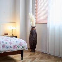 Vas Lantai Bulat Modern Boho dari Bambu Anyaman Tangan, Wadah Bunga Tinggi, Dekorasi Pedesaan untuk Ruang Tamu dan Pintu Masuk