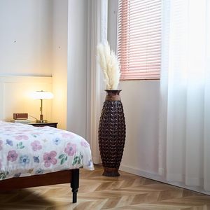 Jarrón Redondo de Bambú Tejido a Mano, Estilo Boho Moderno, Recipiente Alto para Flores, Decoración Rústica para Sala de Estar o Entrada - Product Image 6