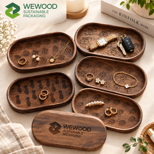 Ensemble de plateaux à bijoux en bois – Plateau à bibelots en bois massif gravé pour le rangement de bijoux et de clés - Product Image 2