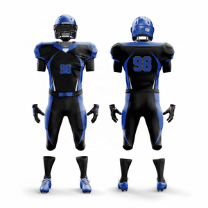 Men's American Football Jersey <b>Pants</b> Set Sublimated <b>Black</b> Blue V-Neck Short Sleeve Fitted Moisture Wicking All Seasons - Product Image 1