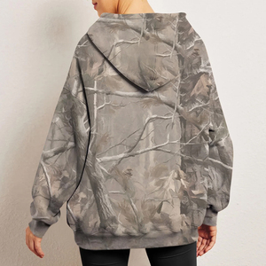 Sweat-shirt à capuche pour femme, imprimé camouflage, manches longues, pull décontracté avec poches, vêtement d'automne, tissu tricoté 100% polyester - Product Image 5