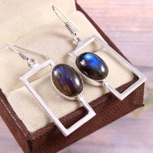 Blue Flashy Labradorite <b>Earrings</b> 925 Sterling <b>Silver</b> Minimalist Handmade <b>Dangle</b> Drop <b>Earrings</b> Natural Gemstone Jewelry Gift - Product Image 3