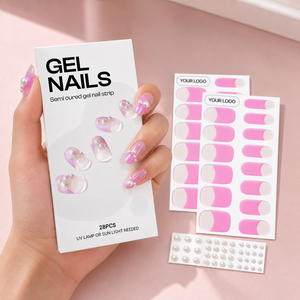Autocollants pour ongles en gel effet printemps, design luxueux, rose ombré, color block - Product Image 1