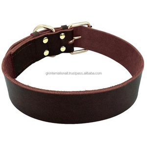 Venta al por mayor de accesorios para perros, suministros para mascotas, collar de perro de cuero grueso hecho a mano, hebilla de acero inoxidable chapada en oro resistente, anillo en D - Product Image 1