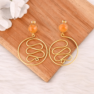 Boucles d'oreilles en citrine hydro gemme serties clos, faites à la main, en laiton plaqué or, bijoux Shilpi Impex pour femmes, lot de 10 paires en gros - Product Image 2