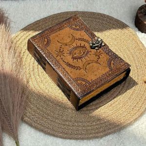 Diario de Cuero con Ojo Turco, Sol y Luna, Grimoire, Cierre Vintage, Papel con Borde Irregular, 7x5 Pulgadas - Product Image 3