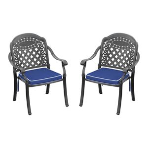 Set di 2 Sedie da Pranzo da Esterno in Alluminio Pressofuso con Telaio Nero e Cuscini in Colori Assortiti per Uso in Giardino - Product Image 3