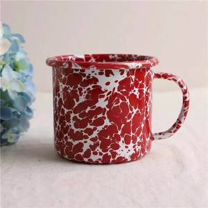Taza de Esmalte Retro con Diseño Marmoleado Rojo y Blanco, con Asa, Resistente al Calor, para Camping - Product Image 1