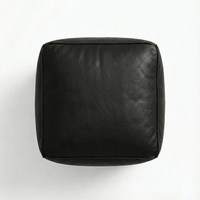 Pouf ottoman carré portable en cuir véritable noir de luxe, repose-pieds de style marocain, accent de siège pour les intérieurs de chambre modernes