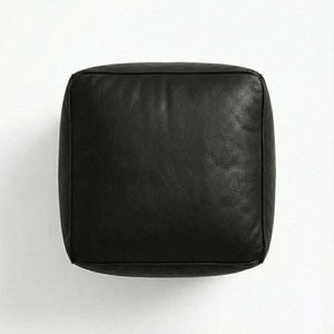 Luxury Black Genuine Leather Pouf Ottoman Square Footstool Moroccan Style Seating Accent for Modern Interiors - Product Image 2