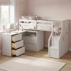 Scandinavian Twin Loft Bed with Storage Steps <b>Desk</b> <b>for</b> Child Solid Pine Wood Comfortable Eco-Friendly Durable Design <b>Bedroom</b> - Product Image 6