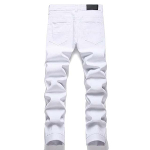 Men’s Mid Waist Tapered Pencil Denim Jeans Stretch Heavyweight Cotton Medium Wash Formal Autumn Winter <b>Pants</b> - Product Image 3