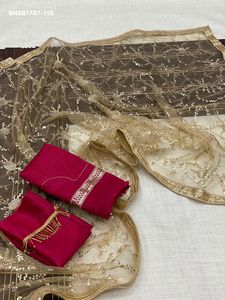 Top Quality Soft Mono Net with Embroidery Sequin-All Over work <b>Saree</b>-Glass Pipe Border <b>Blouse</b> Supplier from India Woman Fashion - Product Image 4