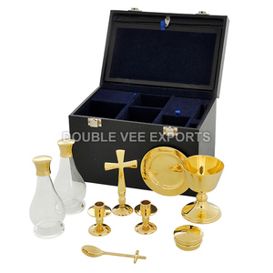 Complete Brass Communion <b>Set</b> with Chalice, <b>Cruets</b> & Case | Church Kit – DOUBLE VEE EXPORTS - Product Image 2