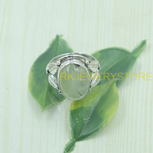 Bague en argent avec pierre précieuse naturelle Prehnite, design feuille fait main, large, style vintage, bijou de guérison, cadeau pour femmes et hommes - Product Image 4
