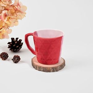 Red & White Diamond-Textured Glazed Ceramic Mug <b>Microwave</b> Safe Casual Oriental and Farmhouse Style <b>Set</b> of 4 - Product Image 4