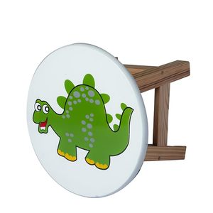 Tabouret moderne en bois pour enfants avec plateau rond imprimé dinosaure, siège autoportant pour salon et décoration intérieure - Product Image 4