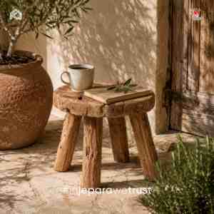 Praba Organic Solid Wood Occasional Stool Elegant Rustic Side <b>Table</b> <b>Round</b> Log End Stand for <b>Patio</b> Living Room Hotel Jepara - Product Image 1