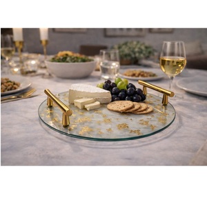 Handmade Glass Serving <b>Tray</b> with Metal Handle Unique Texture Breakfast <b>Tray</b> Side Handles Coffee Tea <b>Snacks</b> Dining Table Decor - Product Image 1