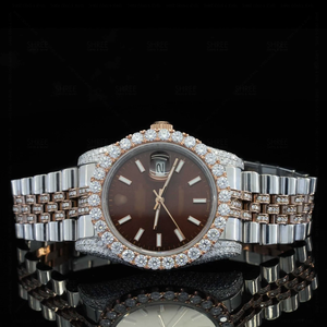 Montre de luxe fine à mouvement automatique ETA, entièrement sertie de diamants Moissanite, en acier inoxydable, verre, résistante à l'eau 10 bars, pour usage quotidien - Product Image 4