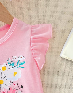 Customizable Brand Pink Girls 2Pcs Set Short Sleeve T Shirt Butterfly Print Elastic Waist Shorts Casual Summer Outfit - Product Image 5