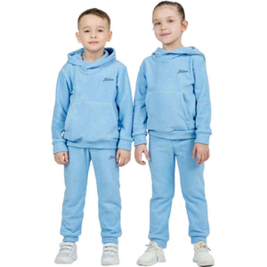 Ensemble de survêtement polaire épais 100 % coton personnalisé pour enfants, vente en gros, sweat à capuche et pantalon de jogging bleus unis doux pour tout-petits, hiver - Product Image 6