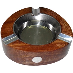 Cendrier en bois d'acacia de haute qualité fabriqué à la main Design Unique allume-cigare accessoire de fumer incrustation de métal ménage créatif - Product Image 3
