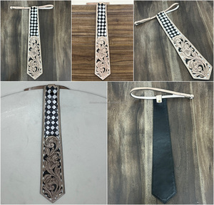 Nuovo arrivo occidentale elegante <span class=keywords><strong>cravatta</strong></span> in pelle lavorata a mano <span class=keywords><strong>con</strong></span> motivo a scacchiera intaglio fatto a mano disegno unico <span class=keywords><strong>cravatta</strong></span> da <span class=keywords><strong>uomo</strong></span> - Product Image 3