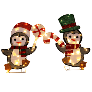Set di 2 Decorazioni Natalizie a Forma di Pinguino con Bastoncini Luminosi, 80 LED Bianco Caldo Pre-illuminati, Decorazioni 2D per le Feste in Poliestere per Natale - Product Image 2