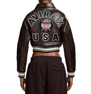 Avirex Women's High Quality Dyed Breathable Leather Varsity <b>Jacket</b> Crew Neck Customized Color Windproof Eco-Friendly Quick Dry - Product Image 4