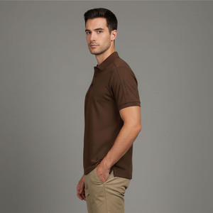 Polo de manga corta marrón para hombre de alta calidad con logo bordado, transpirable, de poliéster tejido, ajuste casual y diseño frontal. - Product Image 6