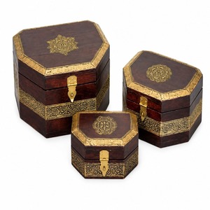 Beautiful Rose Wooden Handcrafted <b>Box</b> With Golden Color Brass Work Inlaid Storage Case With Multiple Compartment For Home Decor - Product Image 1