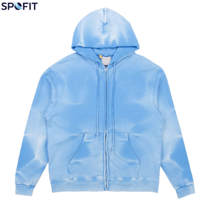 Vintage Acid Washed <b>Zip</b> <b>Up</b> Men Hoodie Loose Fit Heavyweight Breathable Printed Fleece Pullover Sweatshirt for Winter - Product Image 2