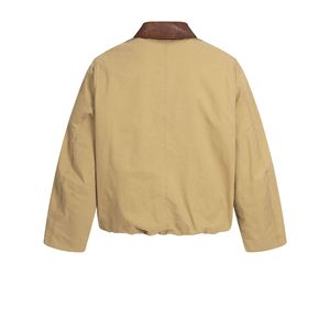เสื้อแจ็คเก็ตผ้าฝ้ายสีกากีสำหรับผู้ชาย คอปกหนังสีน้ำตาล แขนยาว สไตล์ฤดูใบไม้ร่วง - Product Image 3