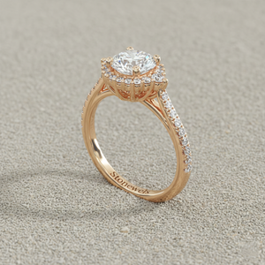 Anillo de compromiso estilo catedral vintage con halo de diamantes pavé y engaste de púas chapado en oro rosa para piedras certificadas - Product Image 3